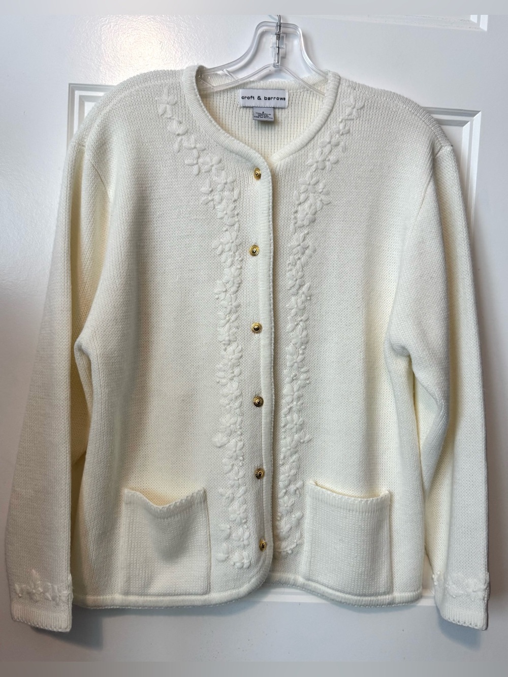 Croft & Barrow Ivory Floral Embroidered Cardigan Sweater Vintage Cottagecore SM